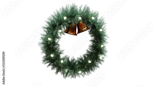 A 3D rendered image of a Christmas Wreath with white fairy lights