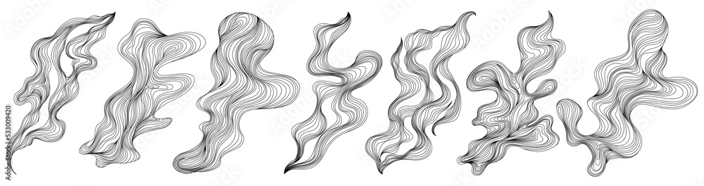 Obraz premium Set of abstract shapes. Hand drawn png illustrations. Ink painting style composition 