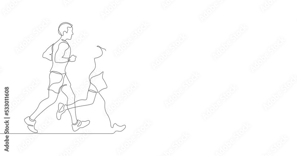 Animation of an image drawn with a continuous line. Running man and woman. Animation of an image drawn with a continuous line. Running man and woman.