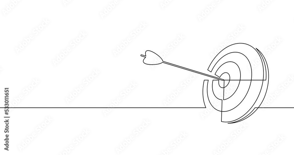 Animation of an image drawn with a continuous line. Arrow in center of target. Animation of an image drawn with a continuous line. Arrow in center of target.