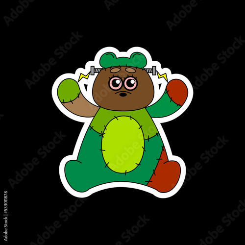 Sticker with a Frankenstein bear. Halloween
