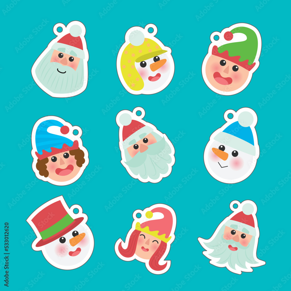 Christmas stickers cute characters hand drawn flat cartoon key chain collection Christmas stickers cute characters hand drawn flat cartoon key chain collection