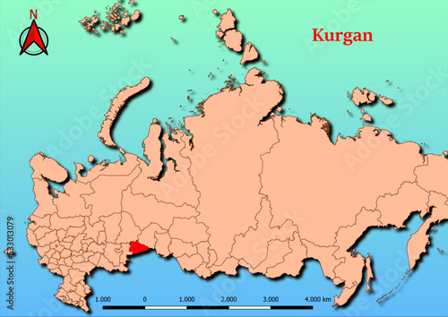 Vector Map of Russia with map of Kurgan county highlighted in red