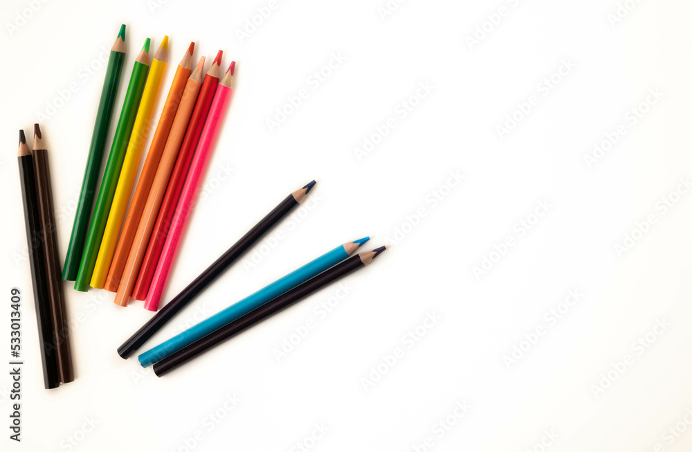 Naklejka premium Color pencils on white background.