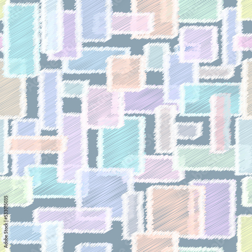 Vector seamless pattern of geometric shapes painted of colored scribbles. Seamless geometric pattern for textiles, fabrics, wall coverings. Vector pattern of geometric shapes for fabrics, wallpaper an