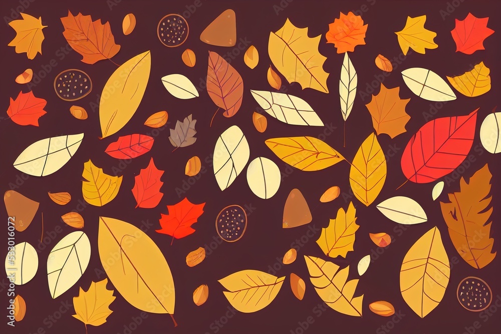 Obraz premium Fall sale banner template Autumn abstract geometric background with fallen leaves, berries, acorns Autumn decorative poster Promo badge for your seasonal design Raster illustration , anime style
