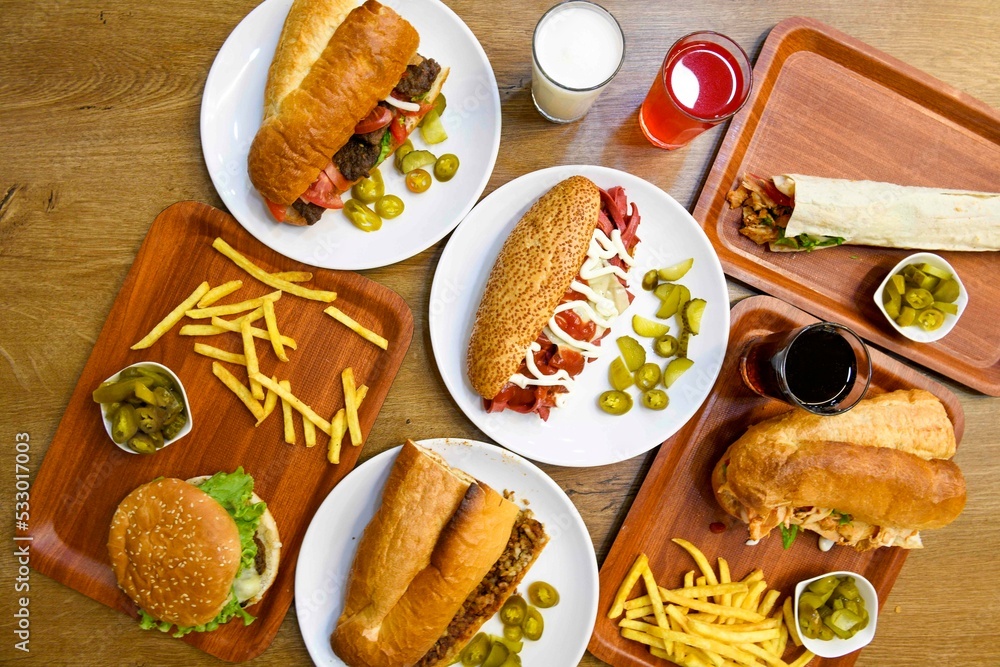 custom made wallpaper toronto digitalDelicious meat kebab with fresh vegetable salad served with variety of Turkish dishes and appetizers. Top view of assorted Turkish food and meze, tasty and healthy Mediterranean cuisine.