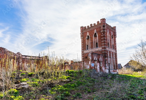 
Neo-Gothic ruined manor of Baron von Launitz in the Ryazan region, Russia photo