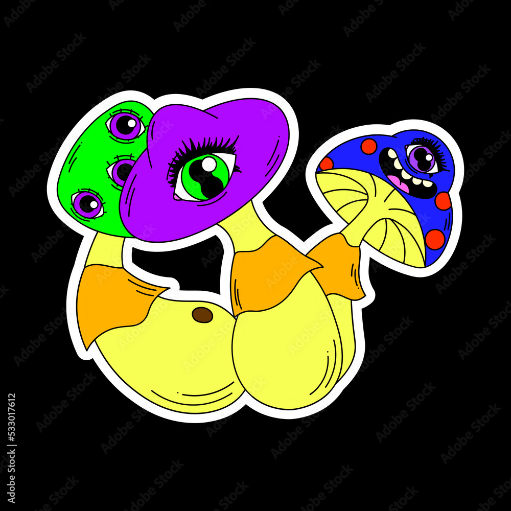 Fototapeta premium Psychedelic mushrooms with lots of eyes. Psychedelics, surrealism