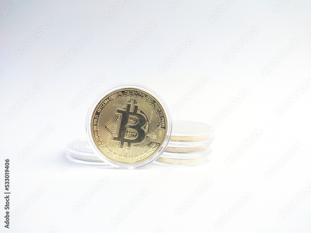 Isolated bitcoin(crypto currency) on white background, crypto currency, investment Isolated bitcoin(crypto currency) on white background, crypto currency, investment