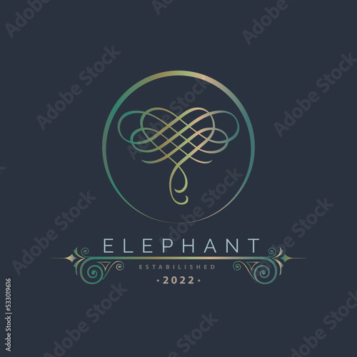 elephant calligraphy style luxury monogram logo template design for brand or company and other