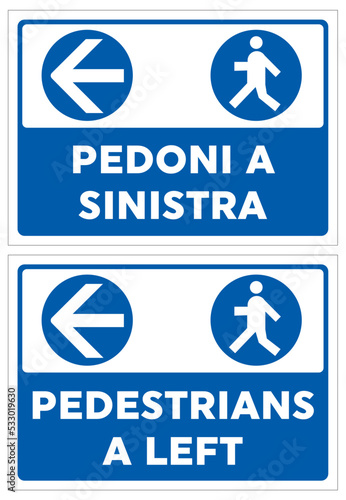 Passaggio pedonale Pedoni a sinistra, cartello, edilizia, cantiere, lavori, strada, avviso, segnaletica, ponteggi, edifici, aziende, cantieri, città, palazzi, opere murarie, architettura