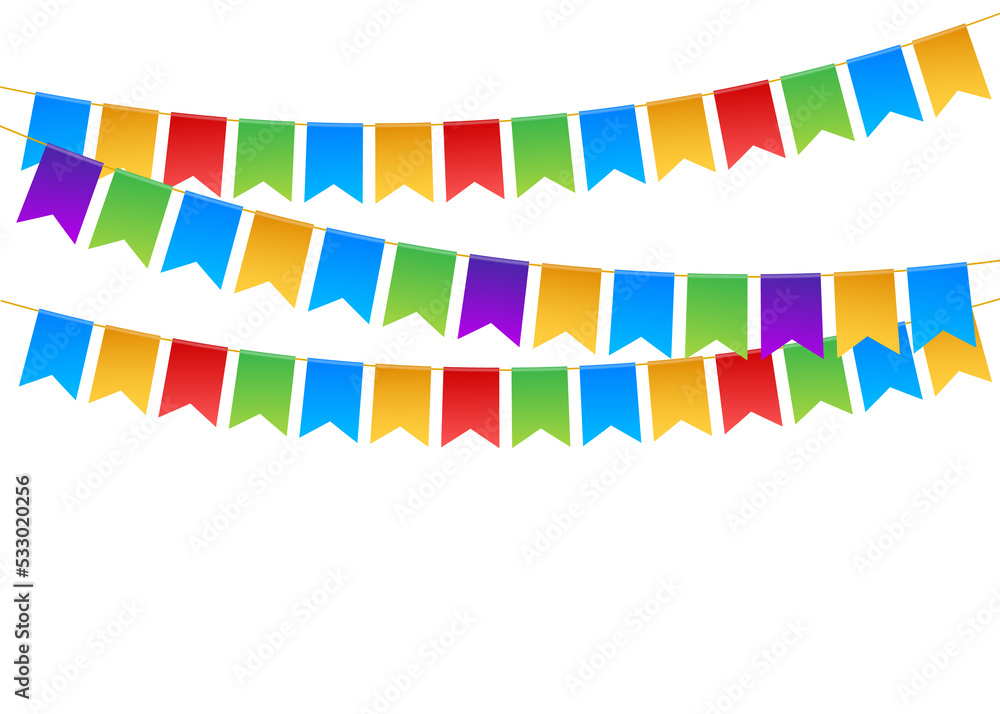Obraz premium Birthday party invitation banners. Set of flag garlands. stock illustration