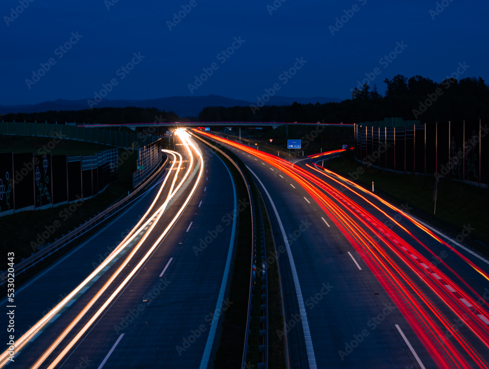 traffic on highway at night