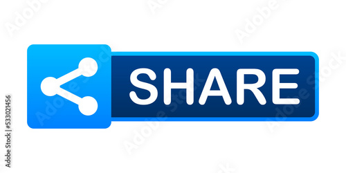 Share button in flat style on blue background. Social media. stock illustration