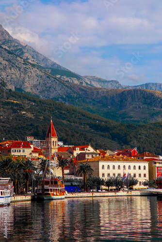 scenic summer view in Croatian resort - Makarska, Dalmatia, Croatia, Adriatic sea, Europe this image sell only on adobe stock