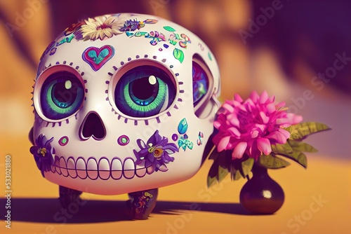 An adorable Calavera with 3D shading and CGI look to celebrate the Dia de Los Muertos holiday