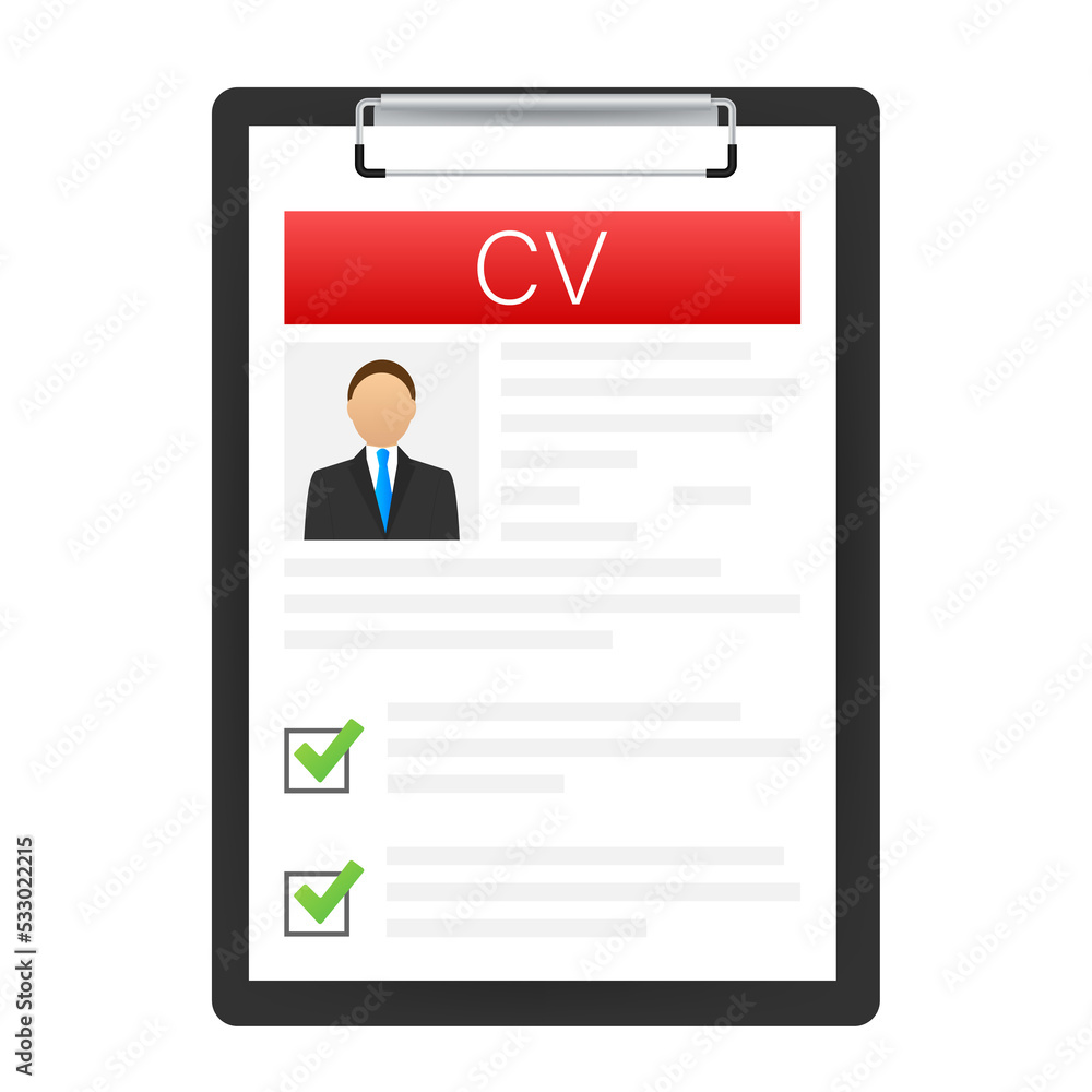 CV resume. Job interview concept. Writing a resume. Laptop with personal resume.  illustration