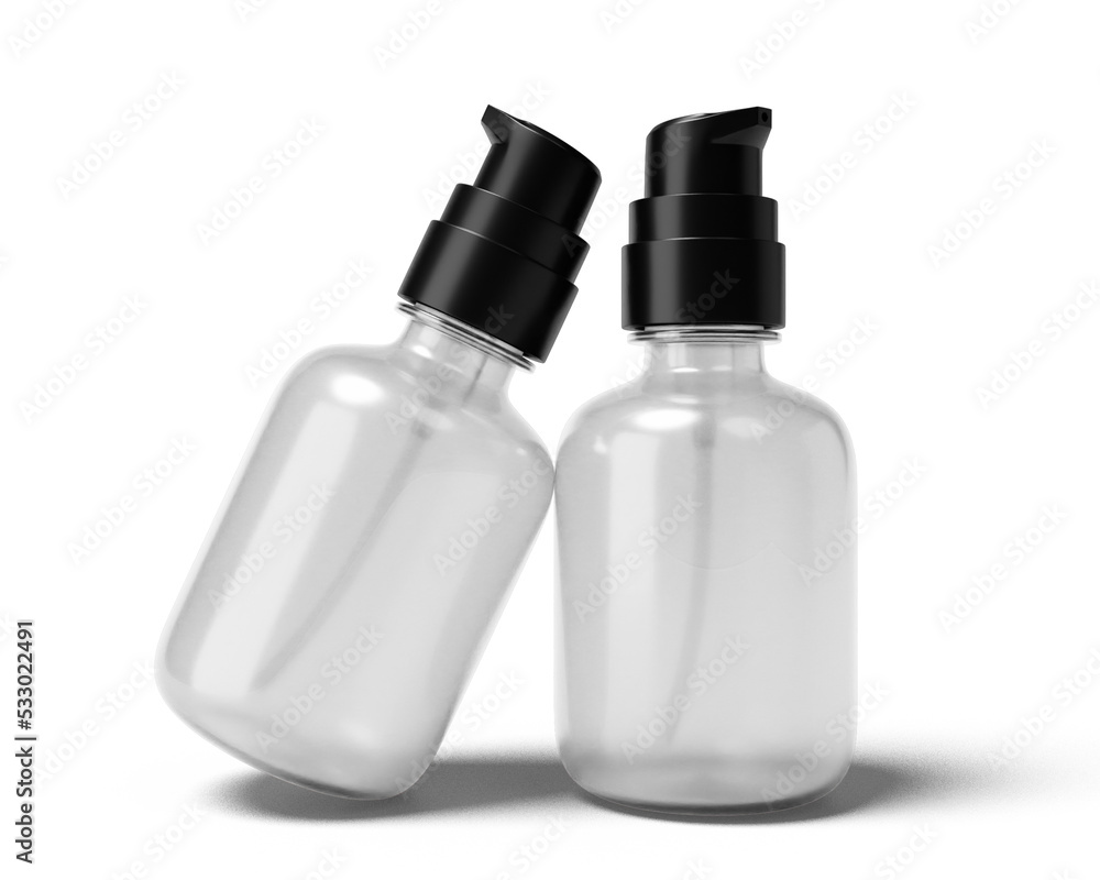 Blank clear spray bottle packaging isolated on transparent background, prepared for mockup, 3D render. Blank clear spray bottle packaging isolated on transparent background, prepared for mockup, 3D render.