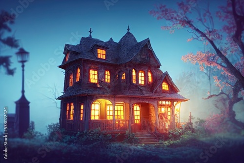 A 3D generated adorable haunted house generated by AI for a kid-friendly Halloween