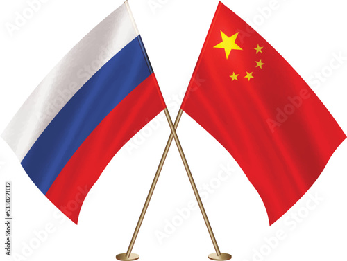 Russia,China flag together.Russian,Chinese flag together