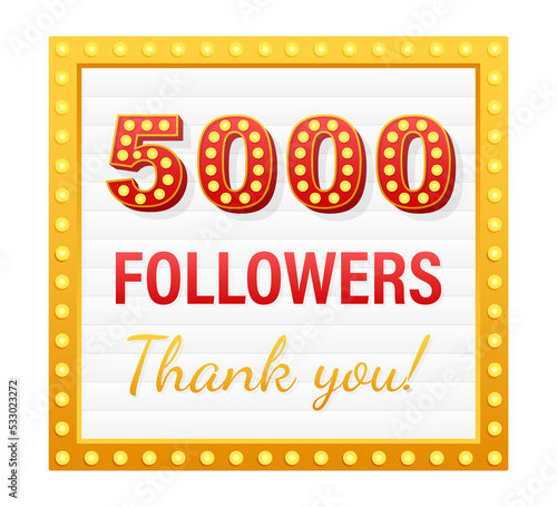 5000 followers  Thank You  social sites post. Thank you followers congratulation card.  stock illustration.