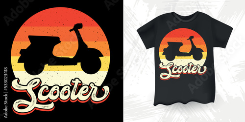 Funny Scooter Motorbike Retro Sunset Vintage Scooter T-Shirt Design