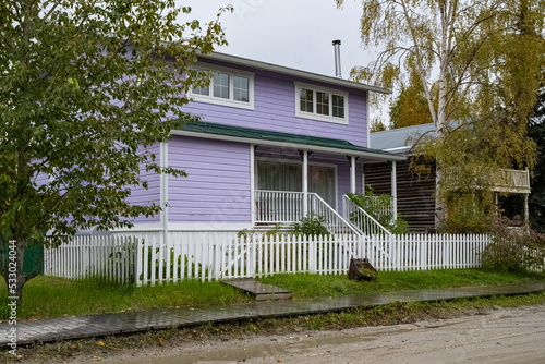 Dawson city in Yukon, Canada, colorful houses in the ancient village of the gold rush
