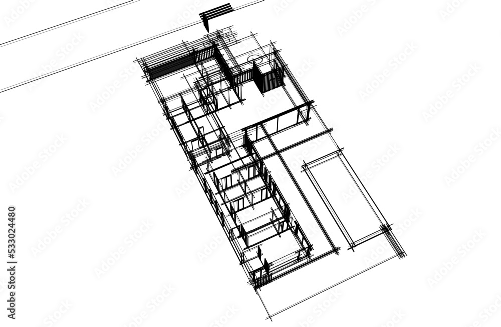 sketch of modern house 3d illustration sketch of modern house 3d illustration
