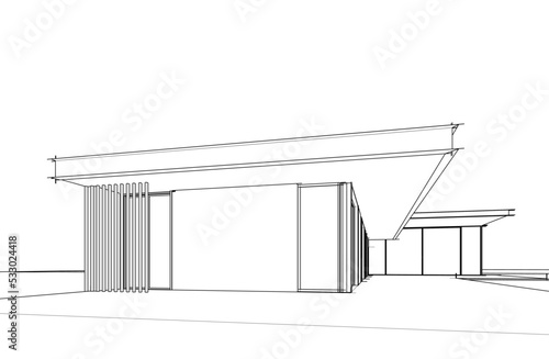 3d sketch project of modern villa architectural drawing