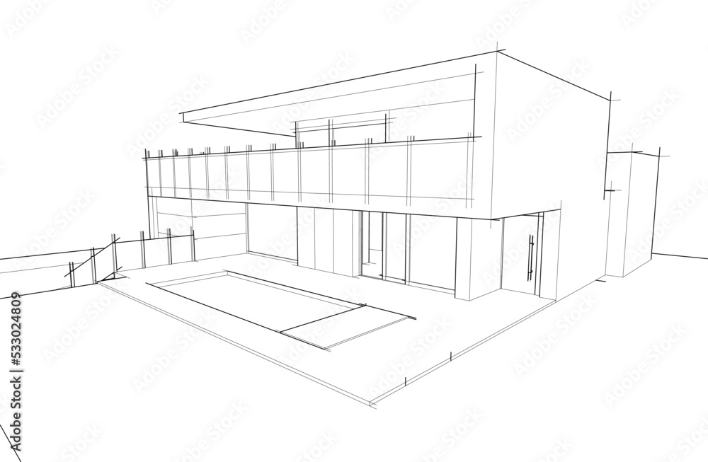 sketch of modern house 3d illustration sketch of modern house 3d illustration