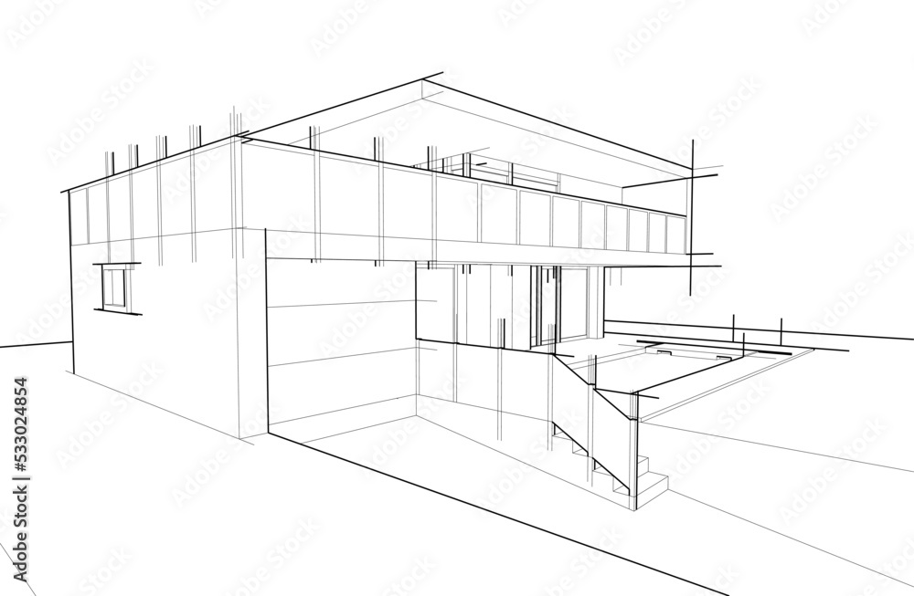 sketch of modern house 3d illustration sketch of modern house 3d illustration