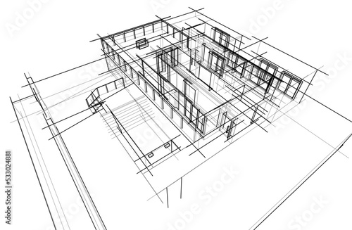 sketch of modern house 3d illustration