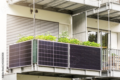 Fotografie, Tablou Solar Panels on Balcony of Apartment Building