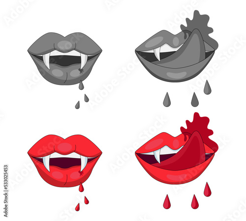 Vampire lips with fangs and blood. Halloween.