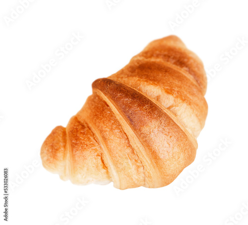 One french croissant isolated on white background.