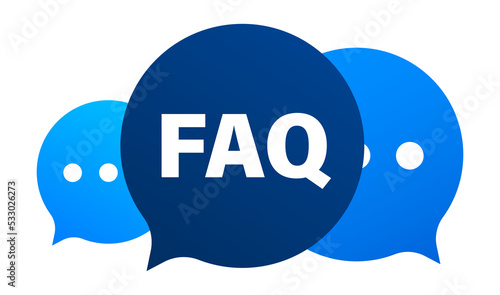 Frequently asked questions FAQ banner. Computer with question icons.  illustration.