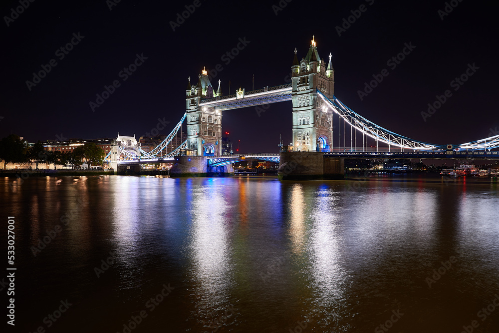 view of the tower bridge in the night, london