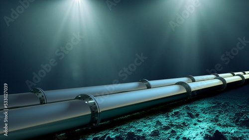 underwater pipes, industrial gas pipeline, nord stream 2, 3d rendering combined with generative ai photo