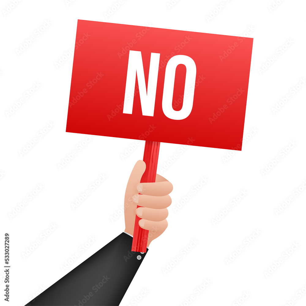 No sign. Cartoon poster with hand holding placard for banner design. Banner, Billboard design. stock illustration No sign. Cartoon poster with hand holding placard for banner design. Banner, Billboard design. stock illustration