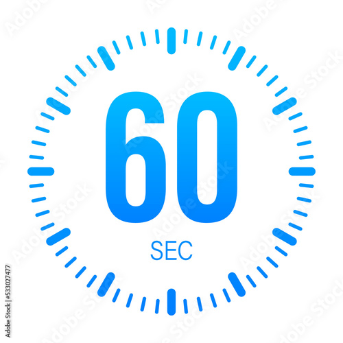 The 60 second, timer, stopwatch icon. Stopwatch icon in flat style. stock illustration