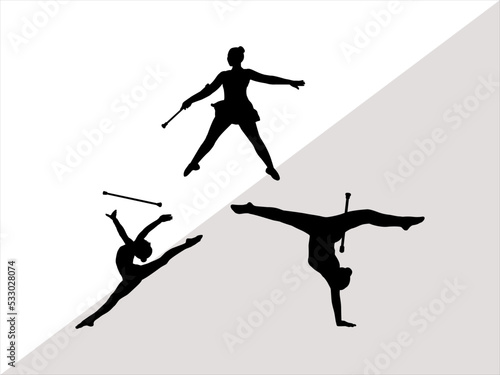 Baton Twirling SVG, Majorette Baton Twirling Gymnastics SVG, Baton Twirling Bundle, Sport Baton Silhouette, Sports Svg, Baton Svg, 