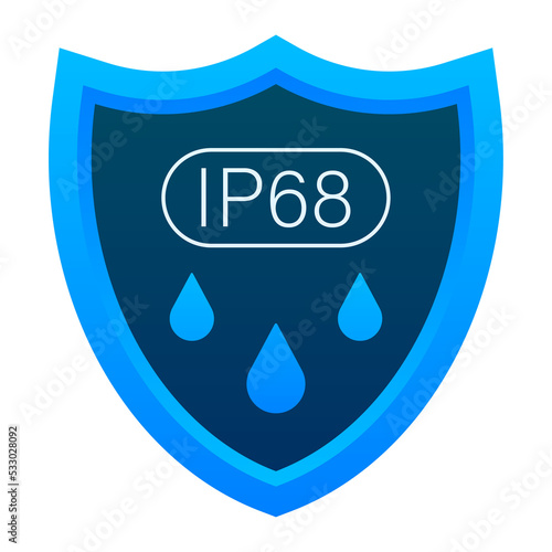 IP68 protection standard icon. Safety badge protection icon.  stock illustration. photo