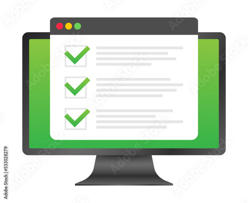 Online exam, checklist and pencil, choosing answer, questionnaire form, taking test.  illustration.