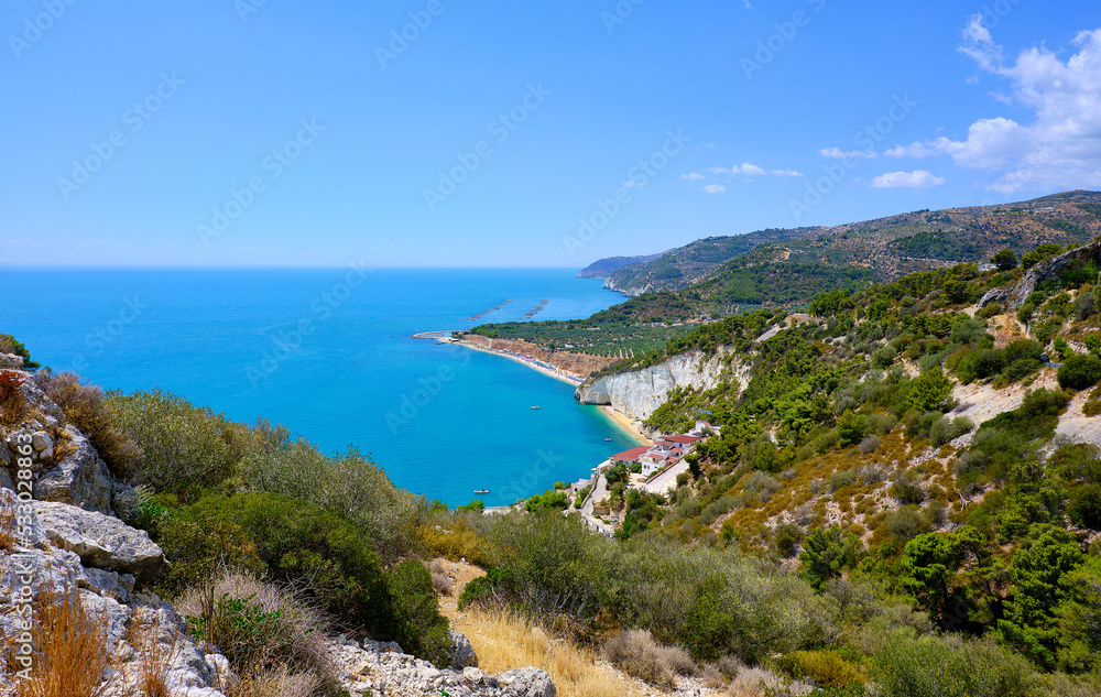 view of the coast of gargano, apulia, italy