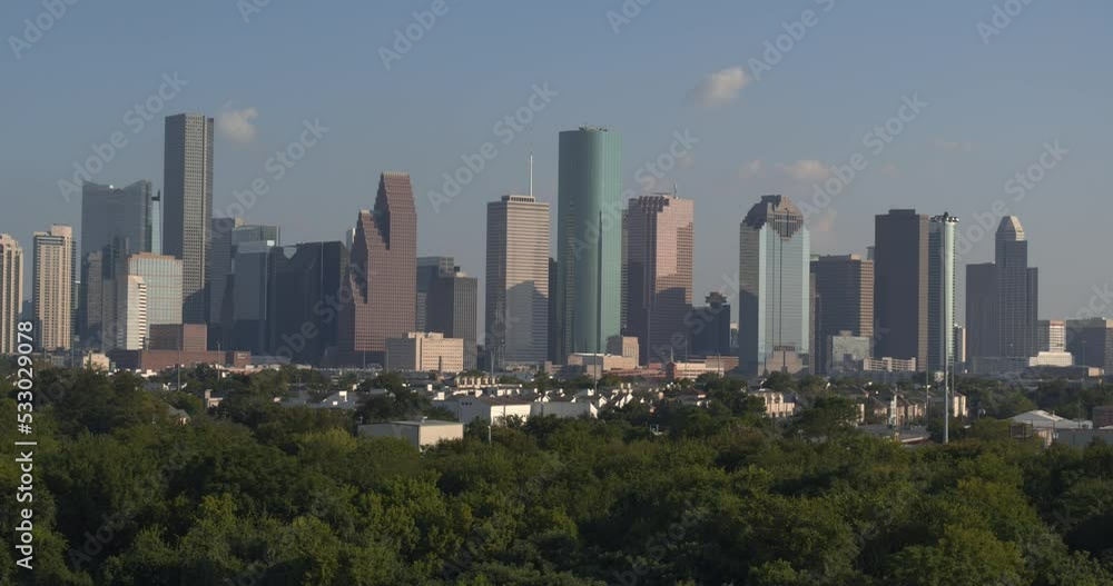 This video is about an aerial of buildings in downtown Houston and surrounding landscape This video is about an aerial of buildings in downtown Houston and surrounding landscape