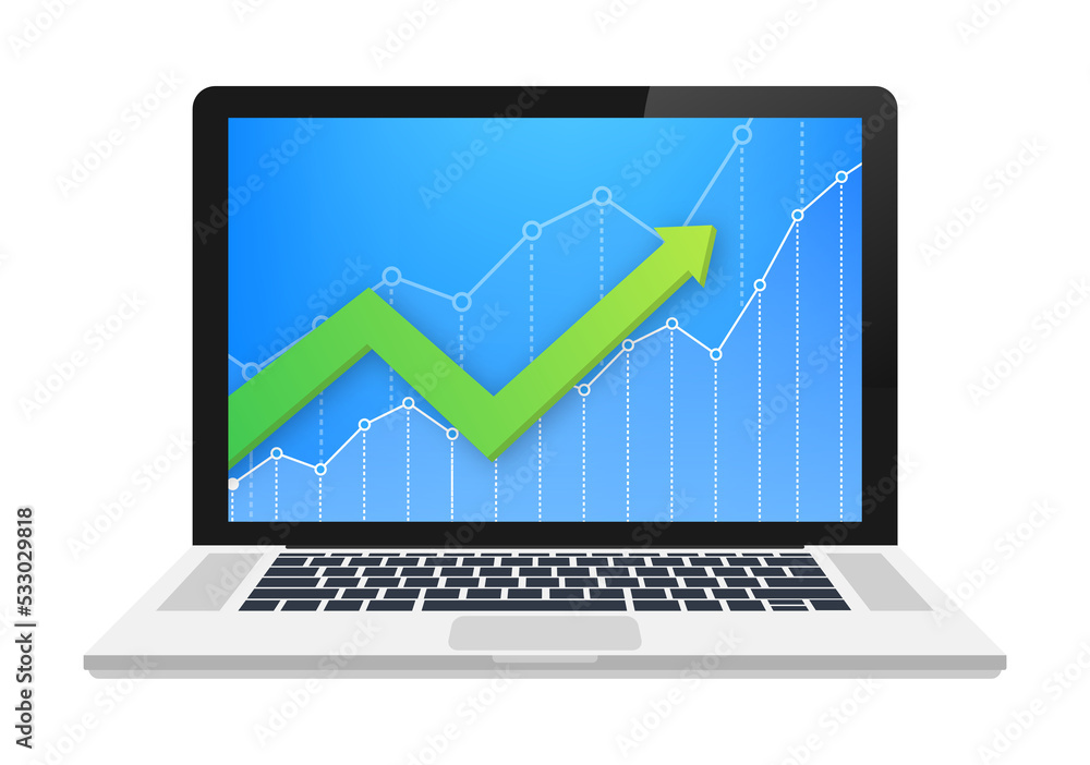 Profit money or budget. Cash and rising graph arrow up, concept of business success. Capital earnings, benefit. stock illustration. Profit money or budget. Cash and rising graph arrow up, concept of business success. Capital earnings, benefit. stock illustration.
