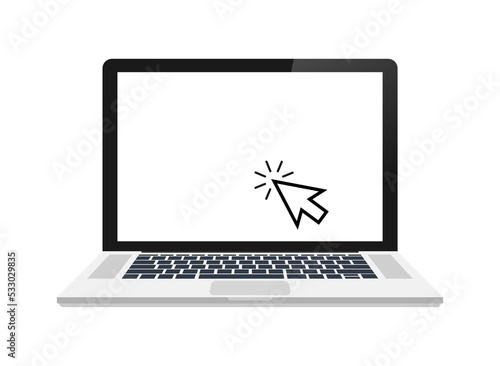 Laptop with cursor. Computer or search click arrow for website. stock illustration