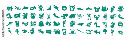 set Cute and scary monsters for a Merry Halloween. Vector illustration