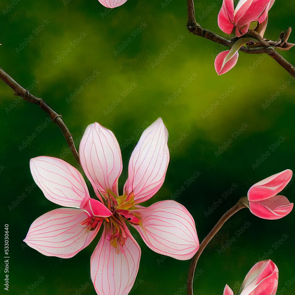 Fototapeta premium Flowers seamless pattern, 3D illustration, 3D rendering.